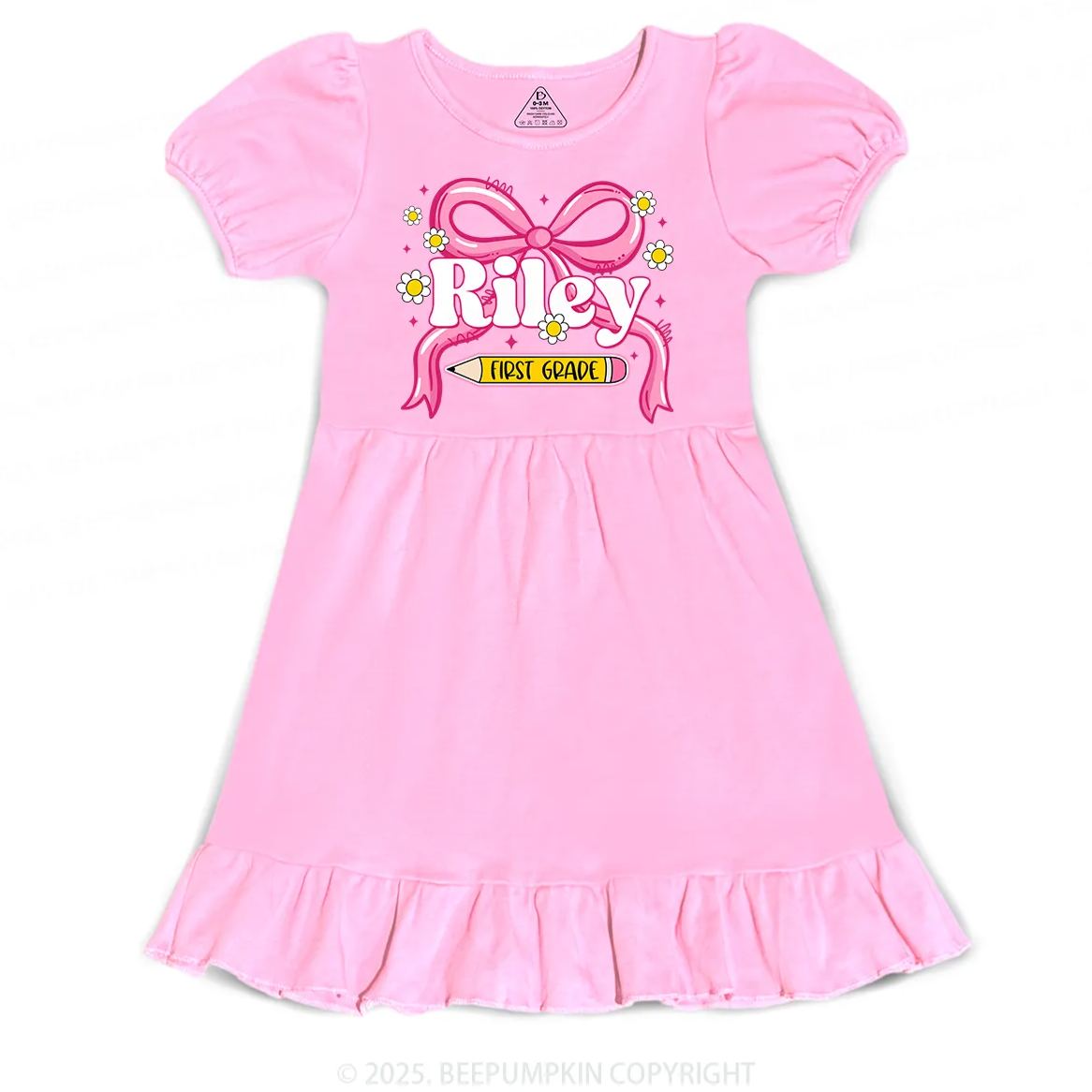 Personalized First Grade Girly Toddler&Kid's Ruffle Dress Beepumpkin 
