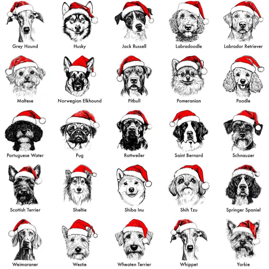 Personalized Santa Paws Dog Breed Family Matching T-Shirts Beepumpkin