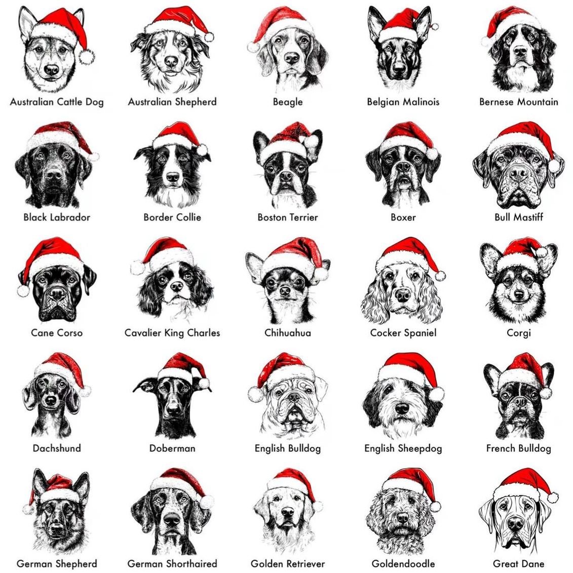 Personalized Santa Paws Dog Breed Family Matching Pajamas