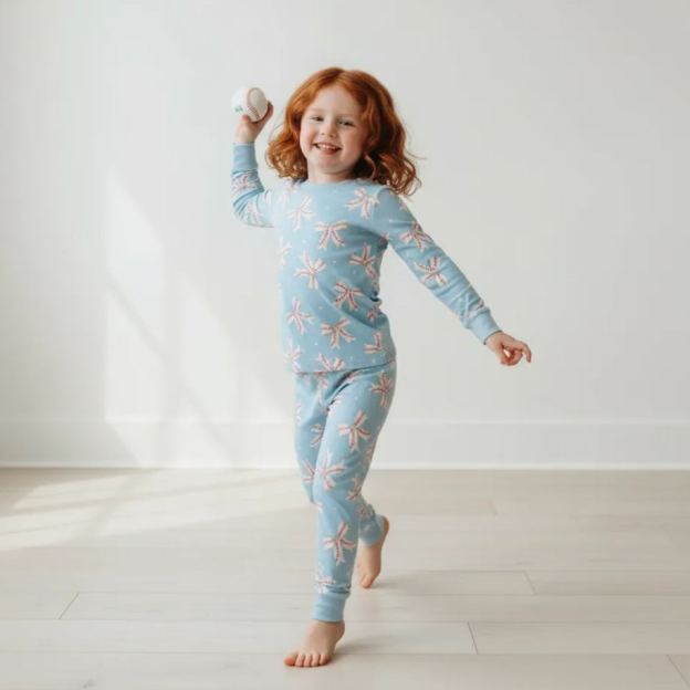 Baseball Bows Two-Piece Pajama Set For Kids