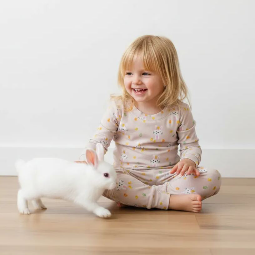 Bunny And Carrot Two-Piece Pajama Set For Kids