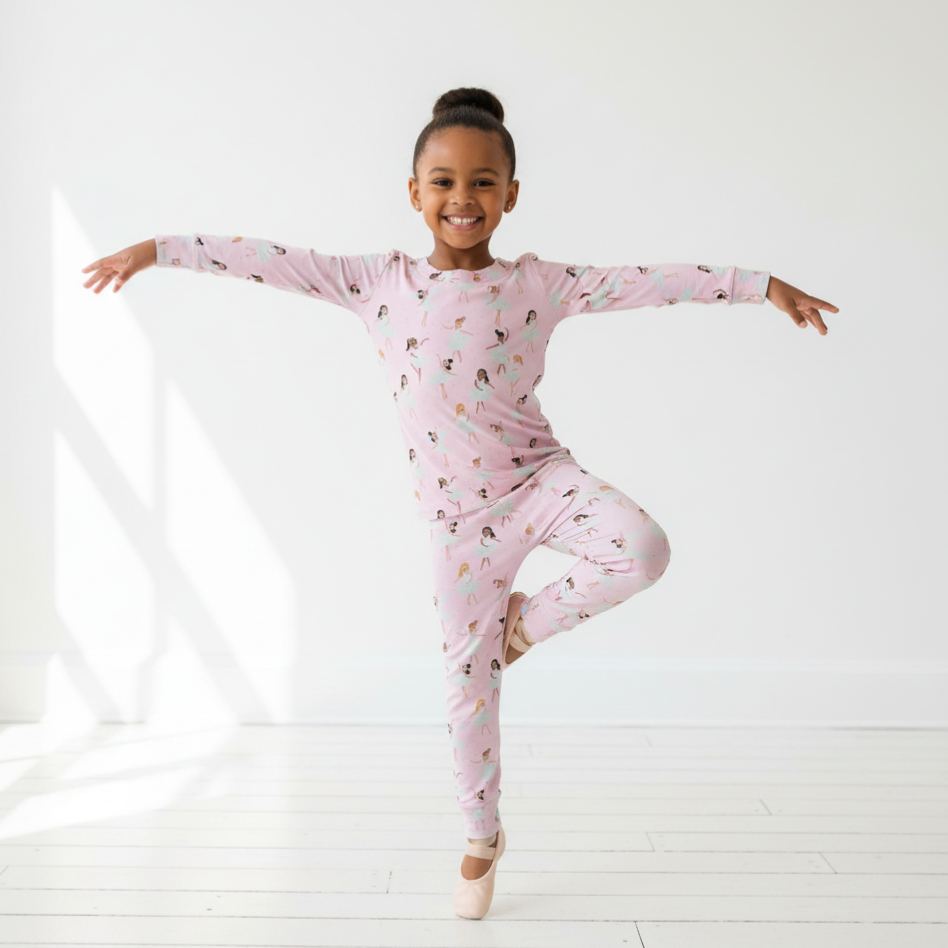 Glitter Ballerina Girls Two-Piece Pajama Set For Kids