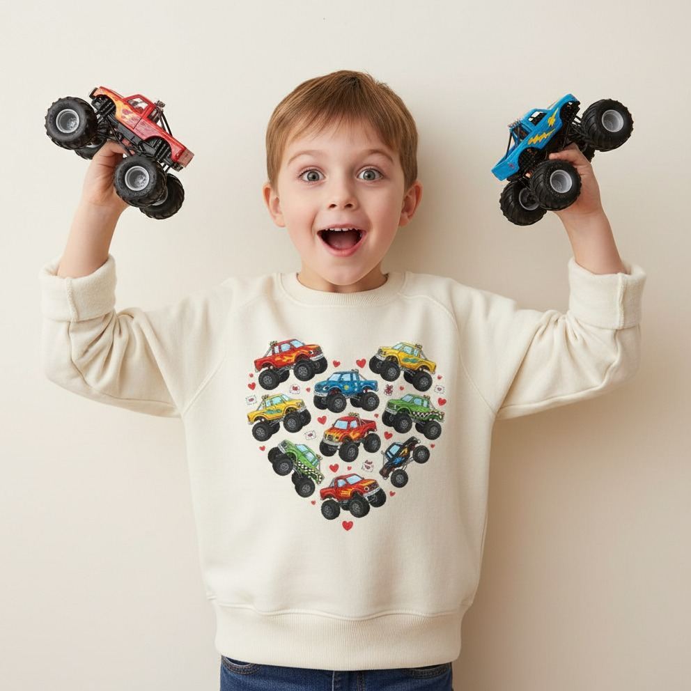 Heart On Wheels Valentine's Day Kid's Sweatshirt
