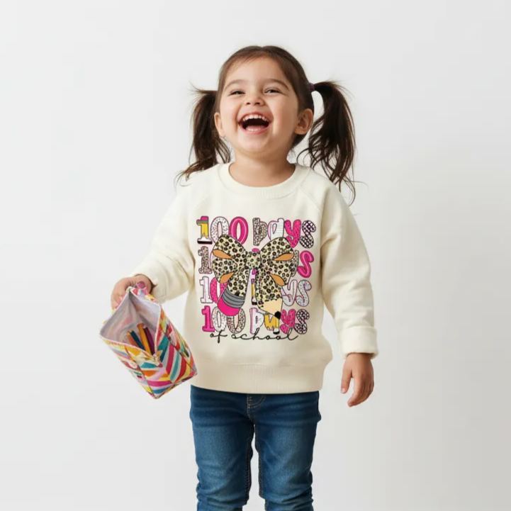 Leopard Love 100 Days Of  School Edition Toddler&Kid's Sweatshirt