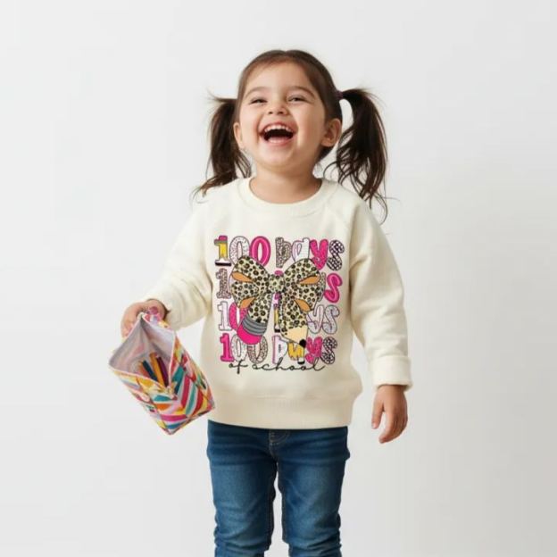Leopard Love 100 Days Of  School Edition Toddler&Kid's Sweatshirt
