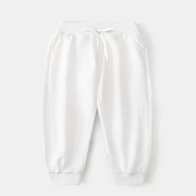 White Sports Drawstring Pants For Toddler Kids