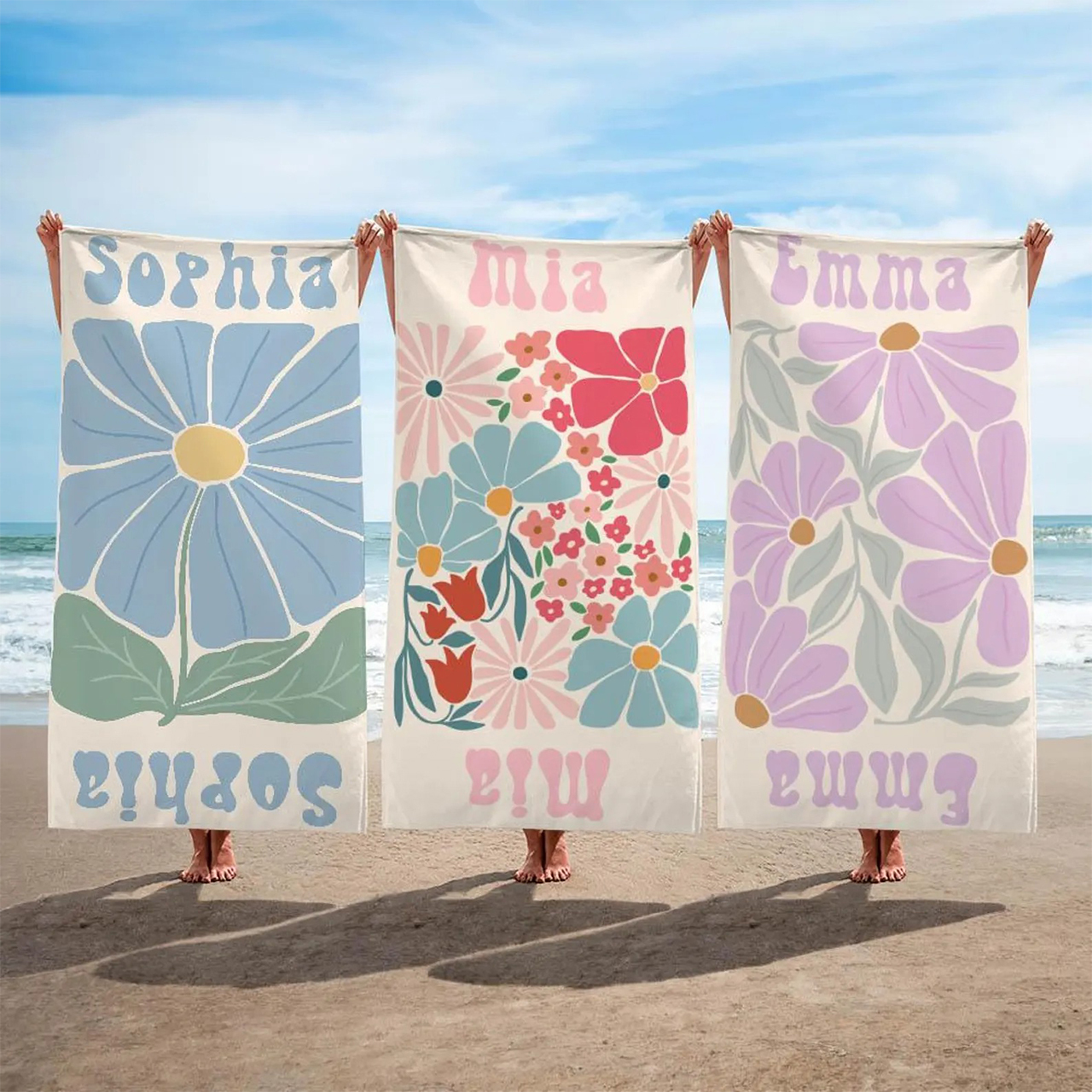 Personalized Oversized Floral Name Beach Towel