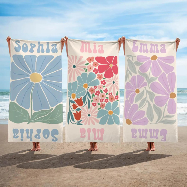 Personalized Oversized Floral Name Beach Towel