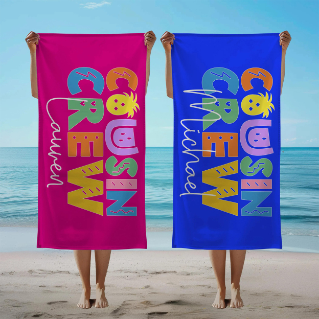 Personalized Good Vibes Crew Name Beach Towel