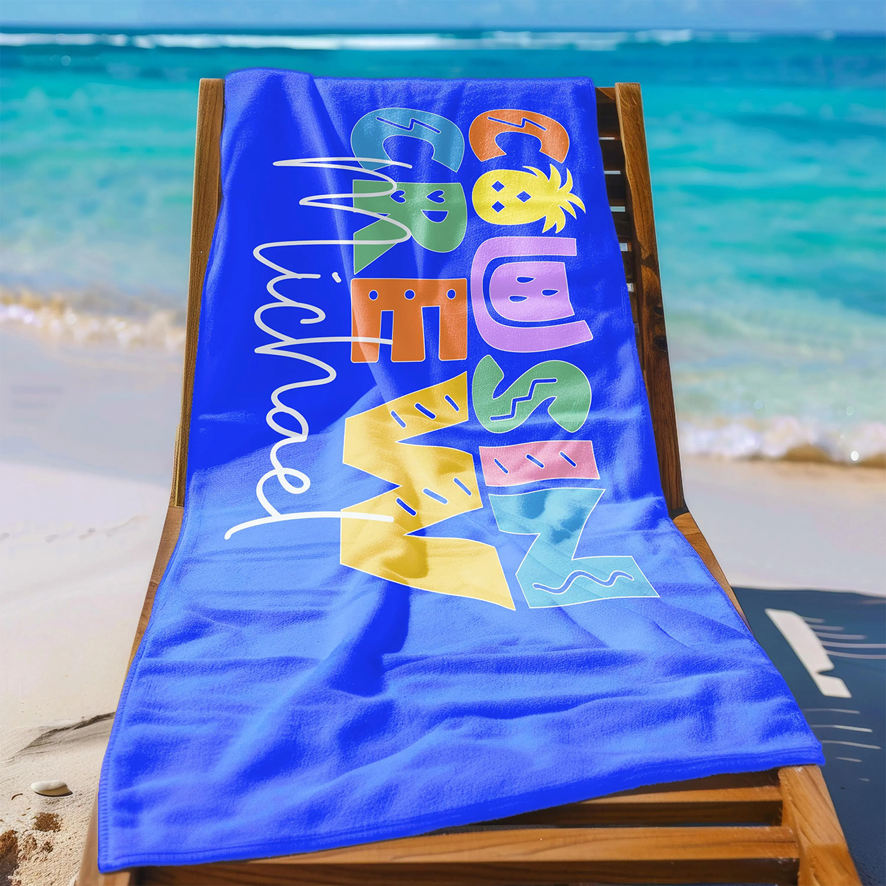 Personalized Good Vibes Crew Name Beach Towel
