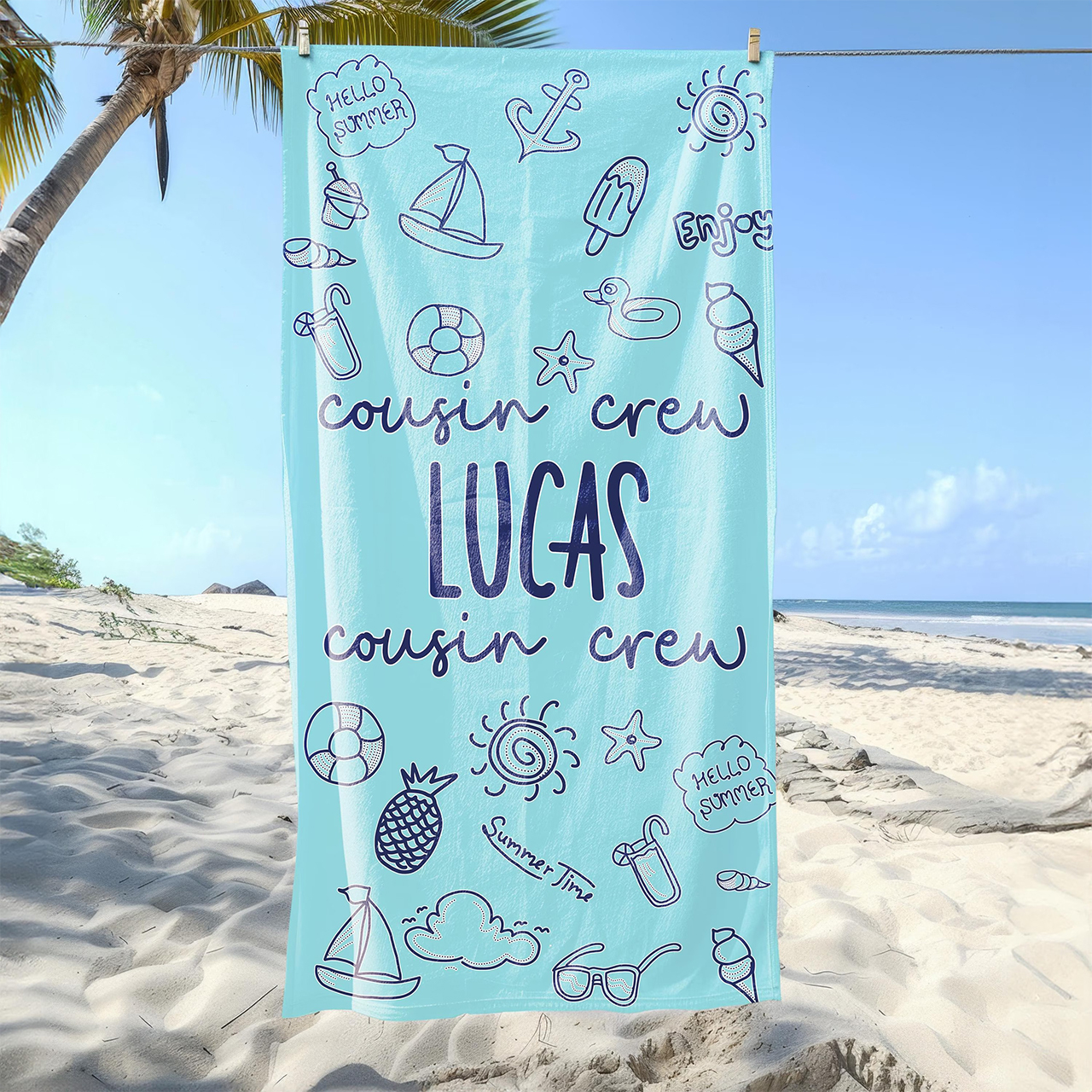 Personalized Sunny Doodles Name Beach Towel