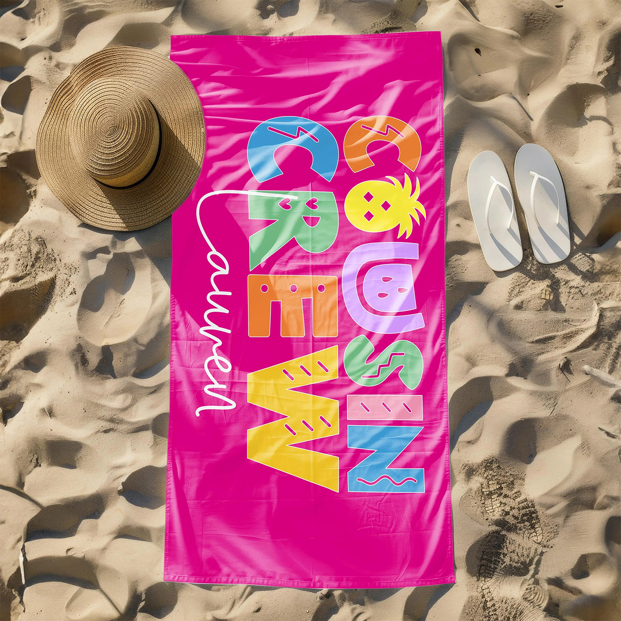Personalized Good Vibes Crew Name Beach Towel