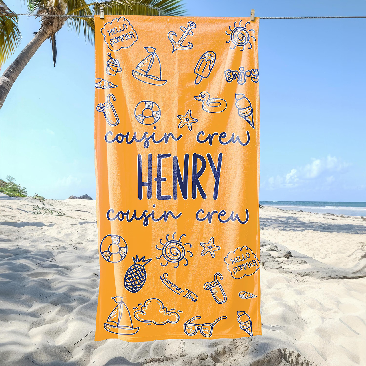 Personalized Sunny Doodles Name Beach Towel