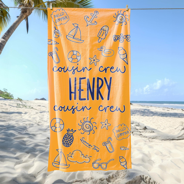Personalized Sunny Doodles Name Beach Towel