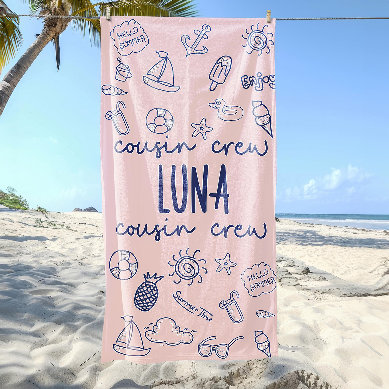 Personalized Sunny Doodles Name Beach Towel