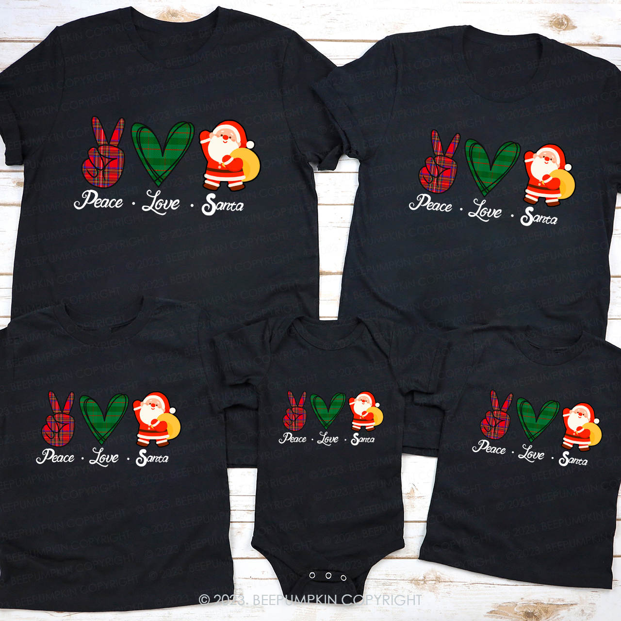 Christmas Peace Love and Santa Matching Tees For Family Beepumpkin