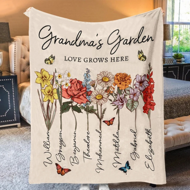 Personalized Grandmas Garden Blanket