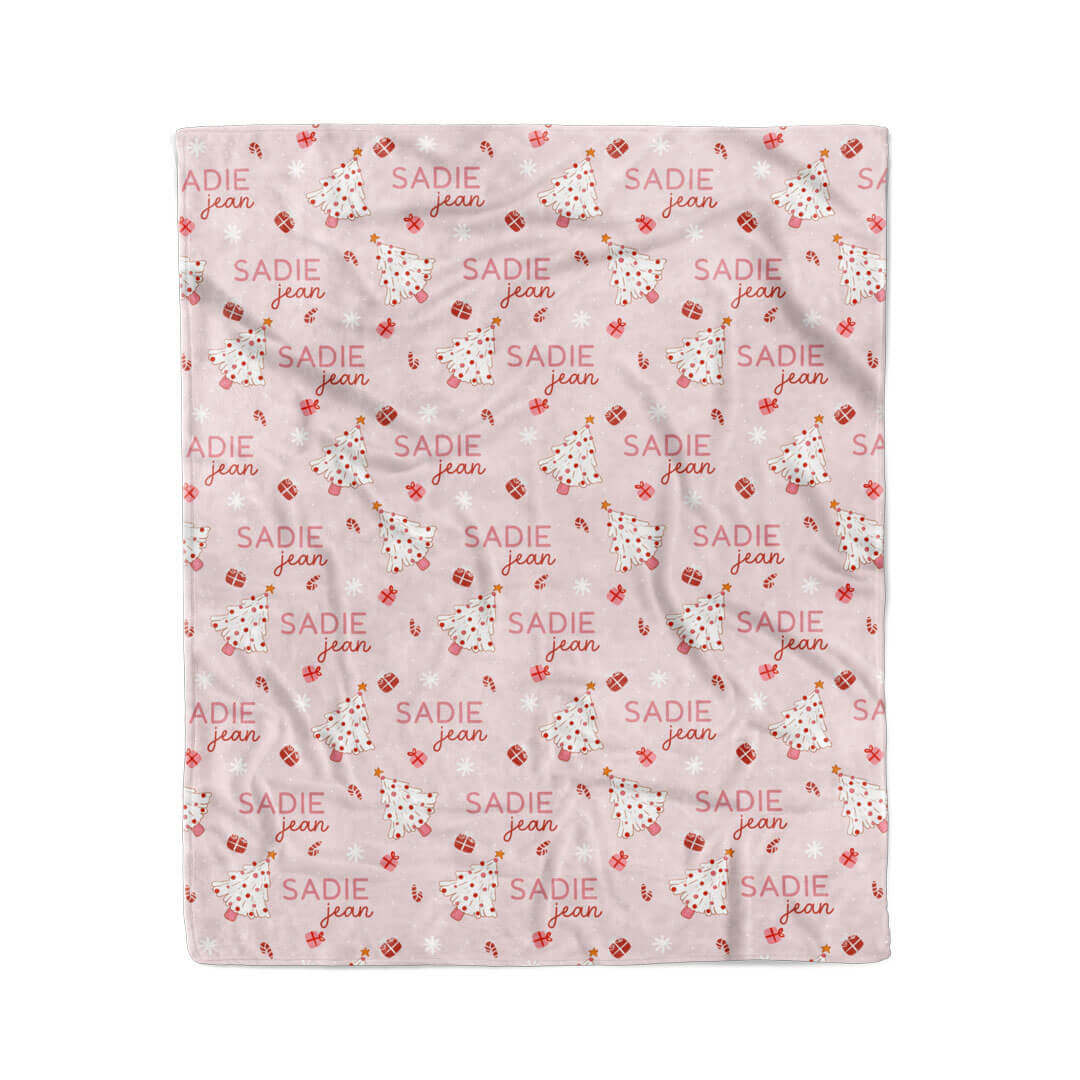 Very Pink Merry Christmas Personalized Blanket Beepumpkin