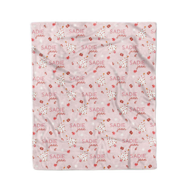 Very Pink Merry Christmas Personalized Blanket Beepumpkin