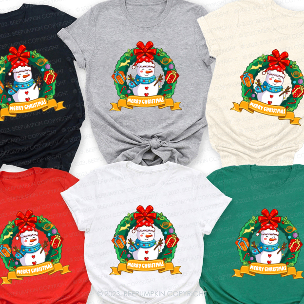 Snowman in Christmas Wreath Matching Tees For Family Beepumpkin