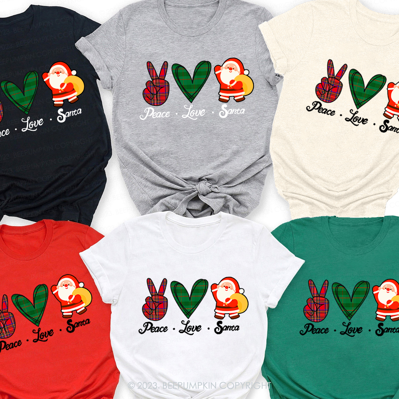 Christmas Peace Love and Santa Matching Tees For Family Beepumpkin
