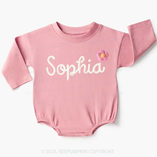Personalized Yarn Embroidered Name Baby Bubble Romper