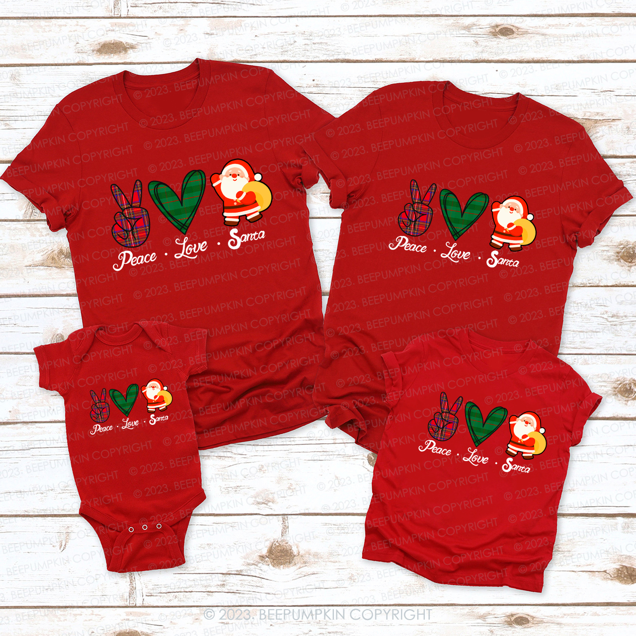 Christmas Peace Love and Santa Matching Tees For Family Beepumpkin