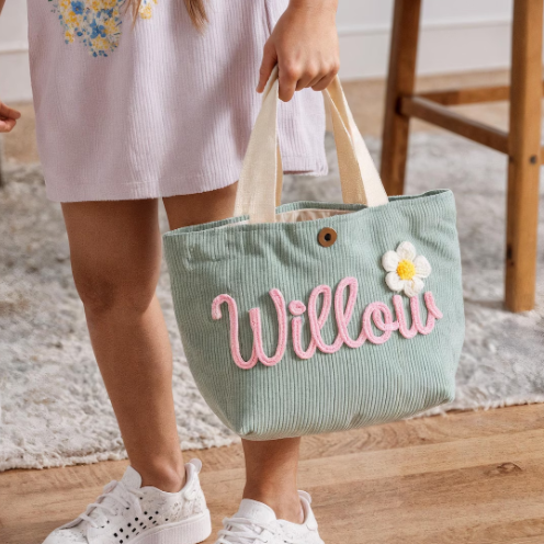 Personalized Yarn Embroidered Name Children's Tote Handbag