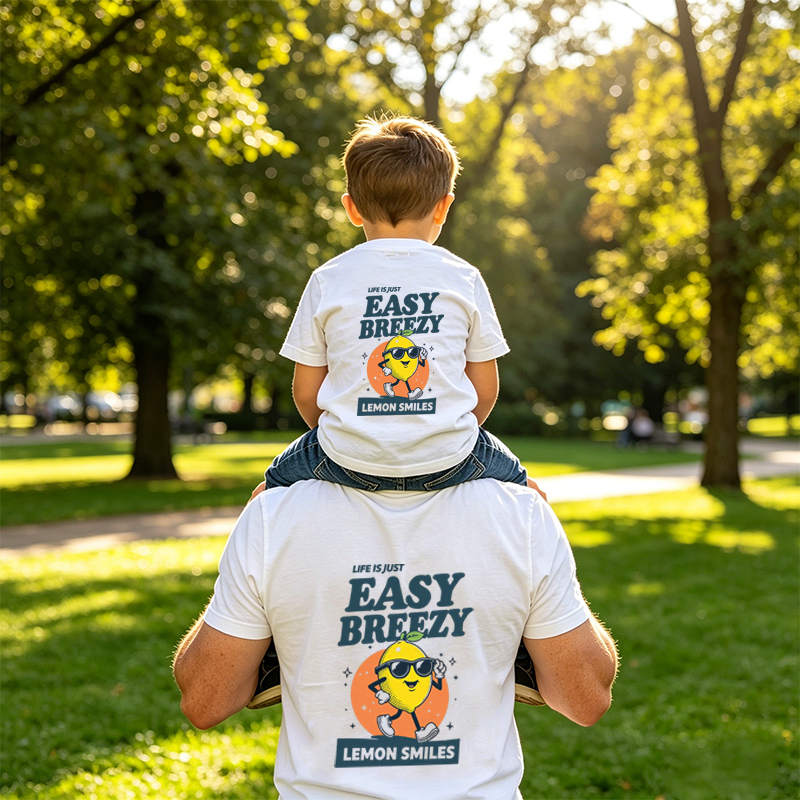 Life Just Easy Breezy Lemon Smiles Dad&Me Matching Shirts-Back Design