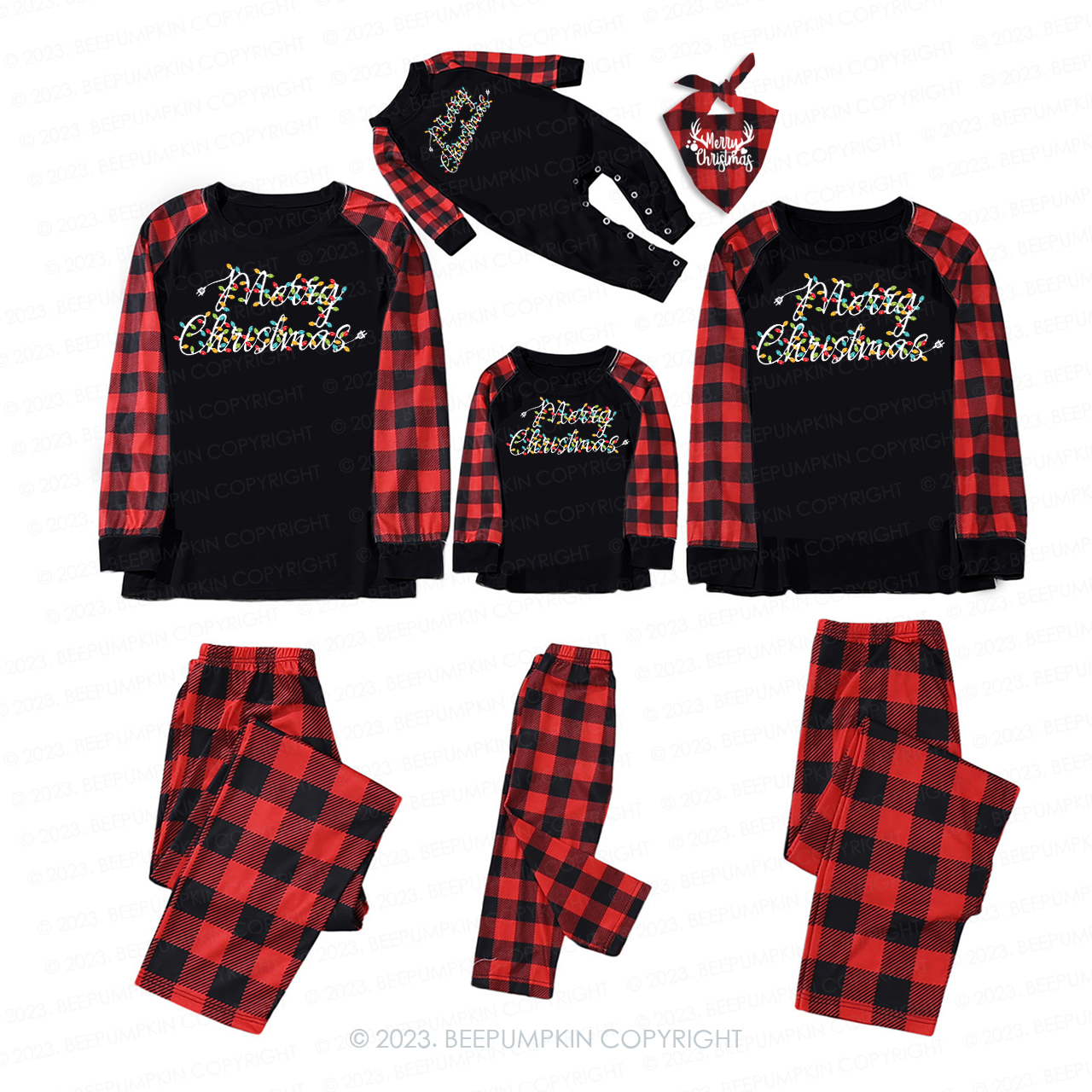 2023 New Christmas Lights  Matching Pajamas For Family Beepumpkin