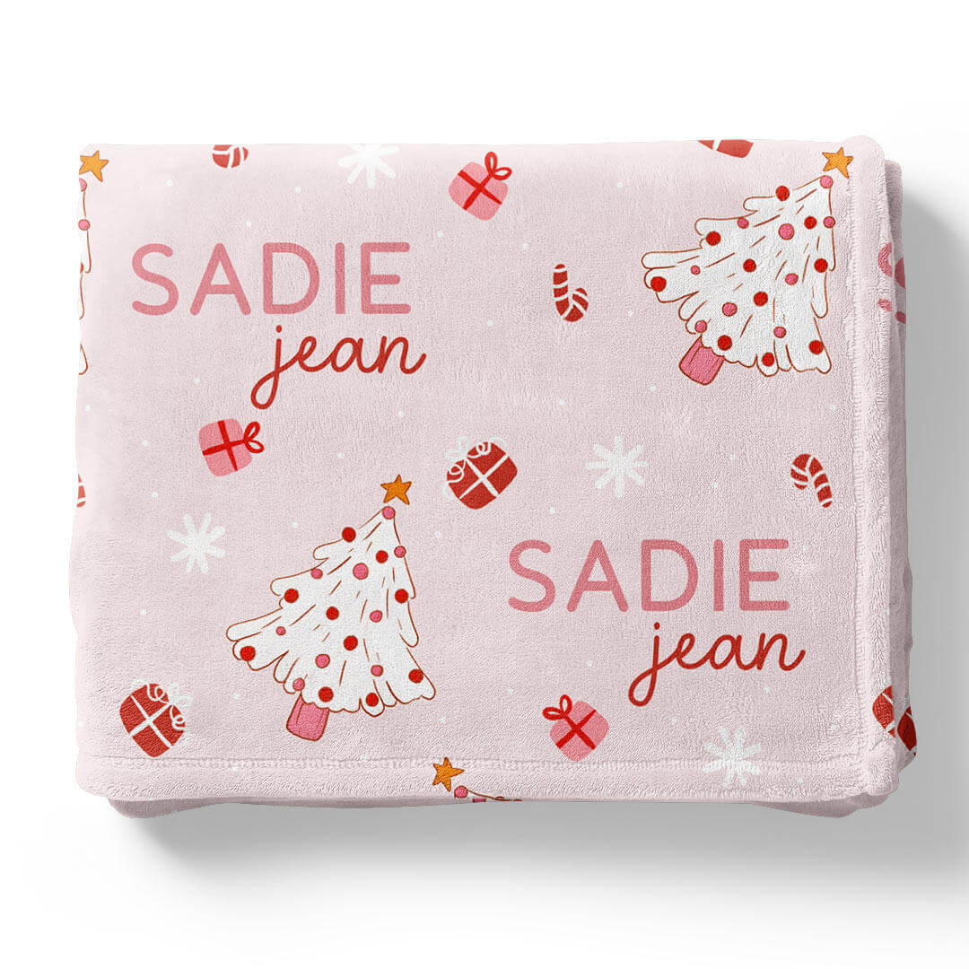 Very Pink Merry Christmas Personalized Blanket Beepumpkin