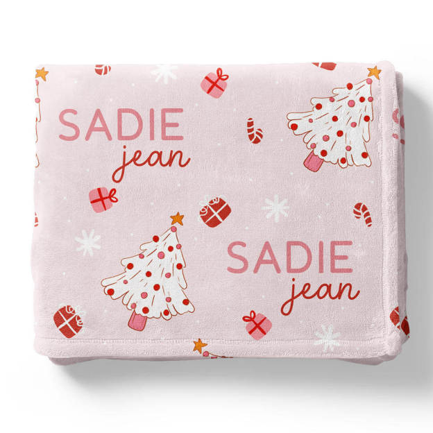 Very Pink Merry Christmas Personalized Blanket Beepumpkin