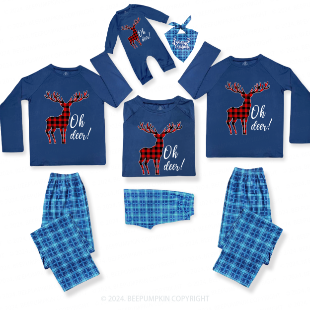 Oh Deer Funny Christmas Family Matching Blue Pajamas Beepumpkin