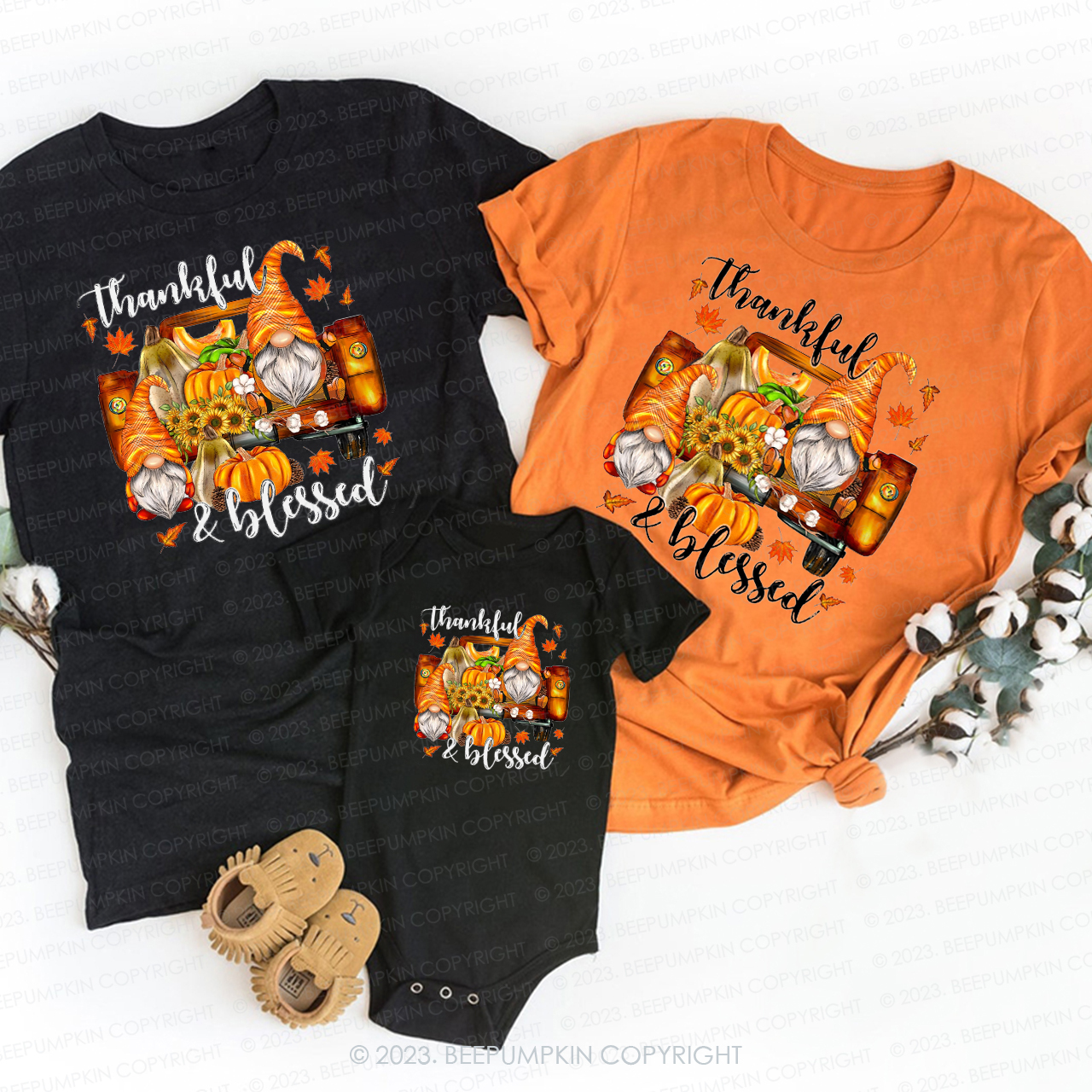 Thankful Blessed Gnomes Truck Family Shirt Beepumpkins