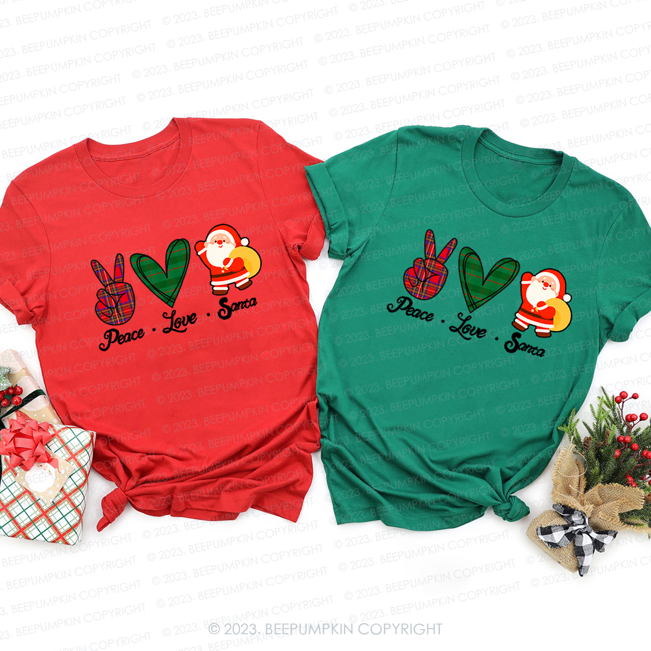 Christmas Peace Love and Santa Matching Tees For Family Beepumpkin