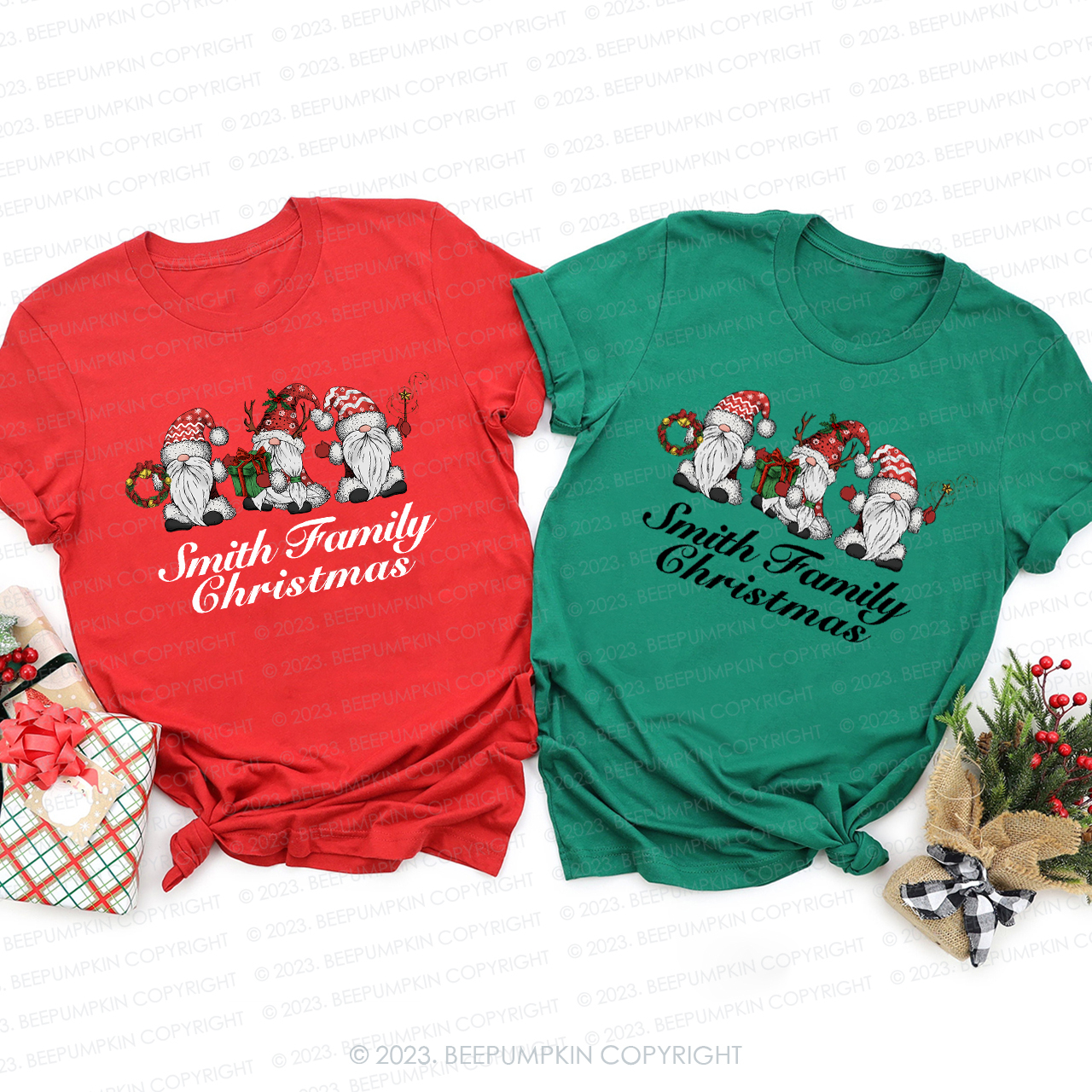 Personalized Christmas Customized Family Names Matching Tees Beepumpkin