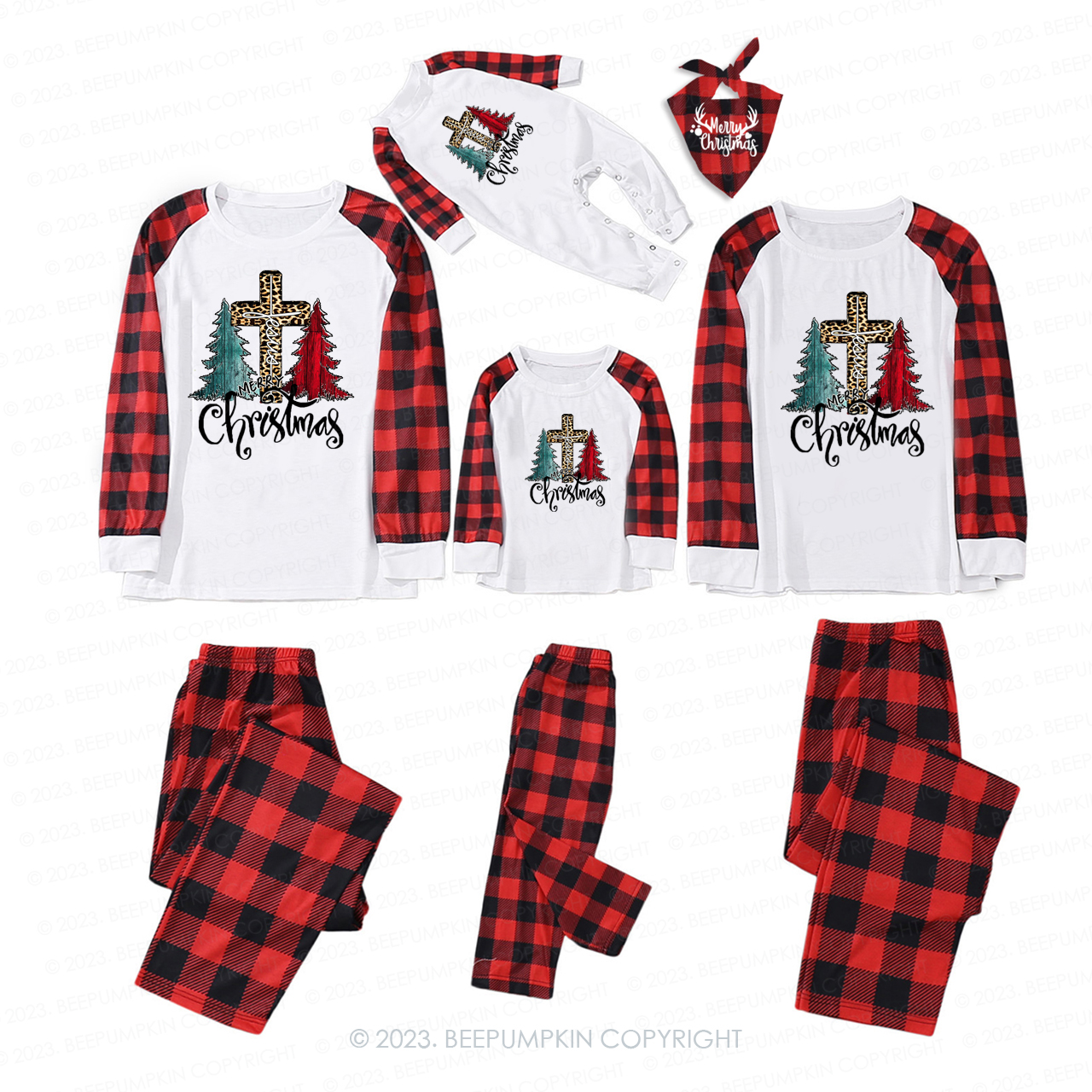 Christmas Trees and Jesus bless Us Matching Pajamas For Family Beepumpkin