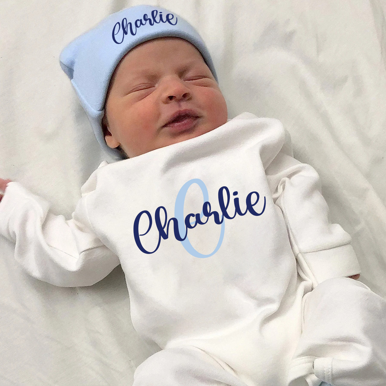 Personalized Babyblue Coming Home Romper&Hat
