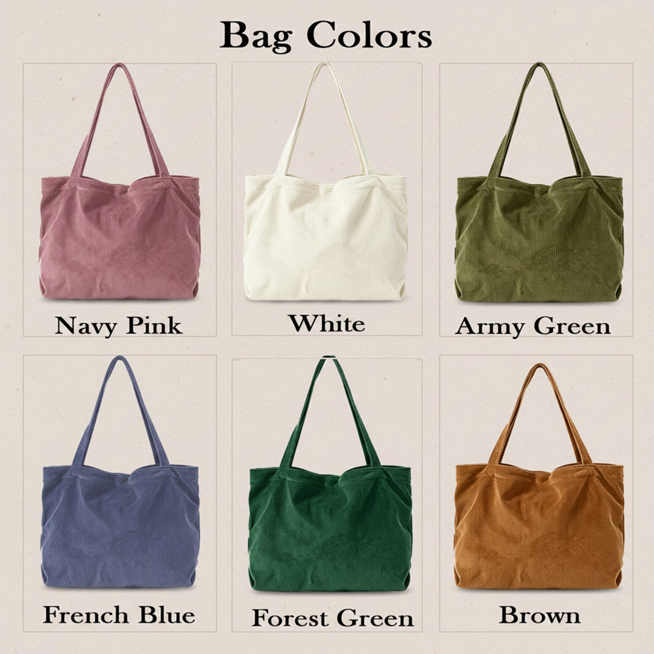Personalized Yarn Embroidered Name Corduroy Tote Bag