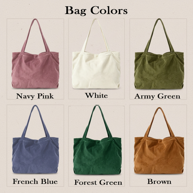 Personalized Yarn Embroidered Name Corduroy Tote Bag