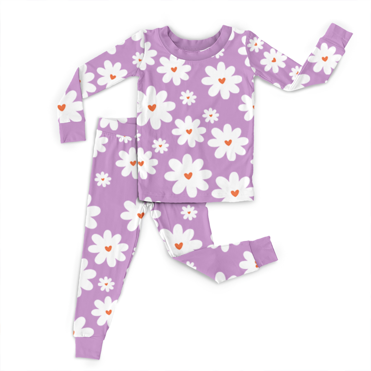 Lavender Daisy Two-Piece Pajama Set For Kids