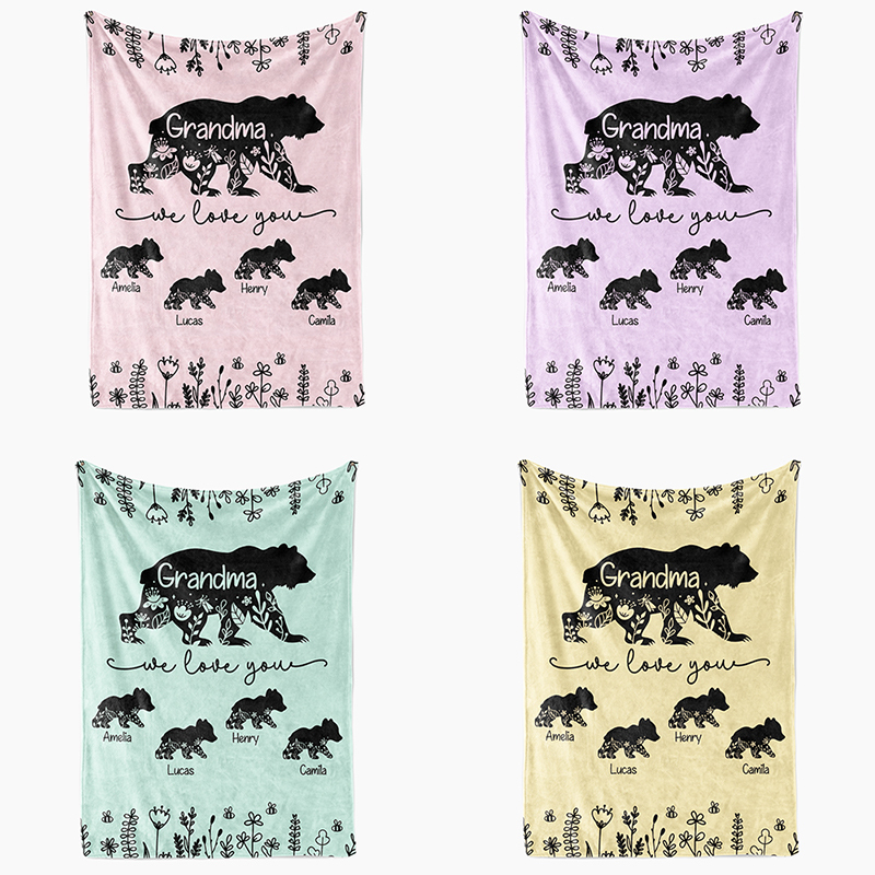 Personalized Grandma Bear Hugs Fleece Blanket