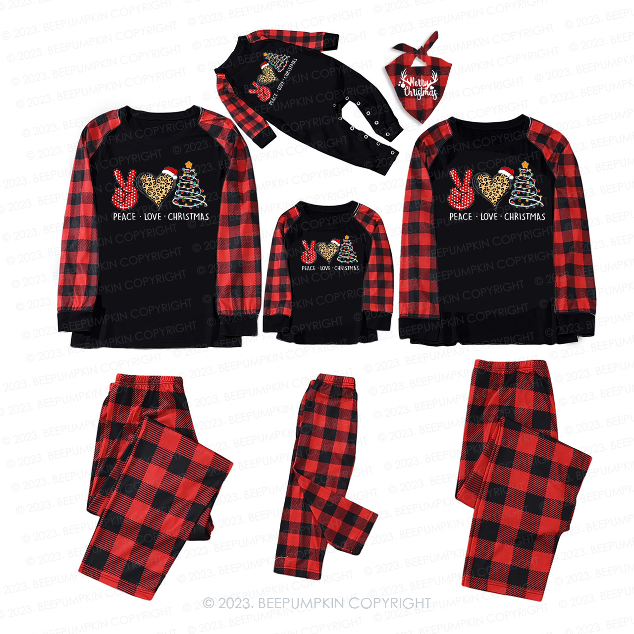Peace Love Christmas Lights Sublimation Matching Pajamas For Family Beepumpkin