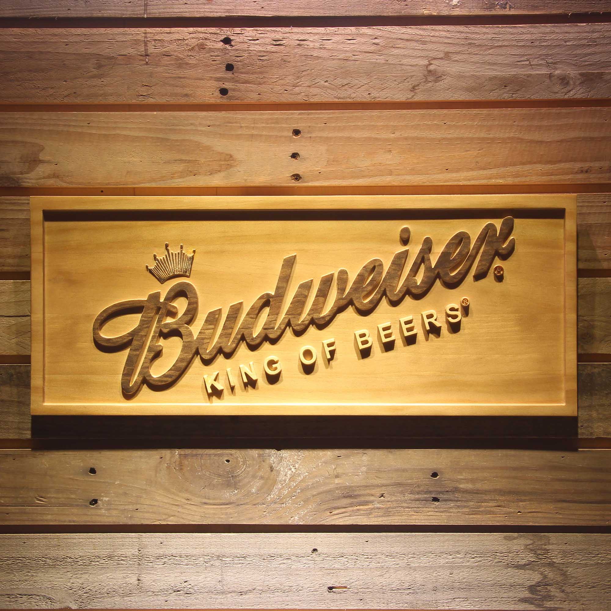 Budweiser King of Beer 3D Wooden Engrave Sign