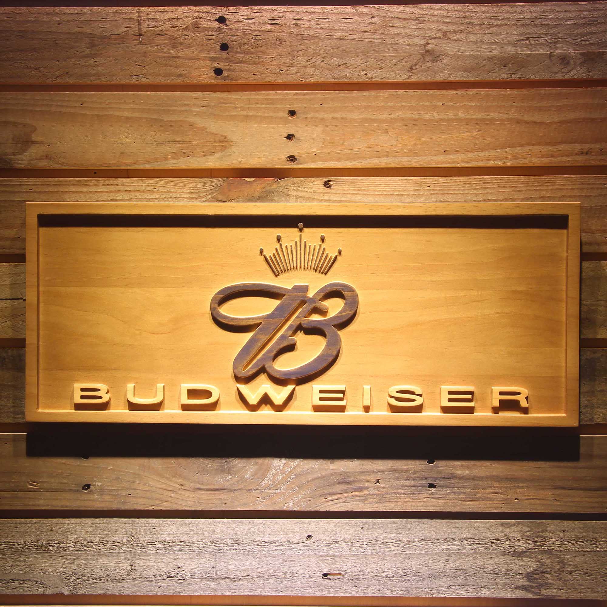 Budweiser Crown 3D Wooden Engrave Sign