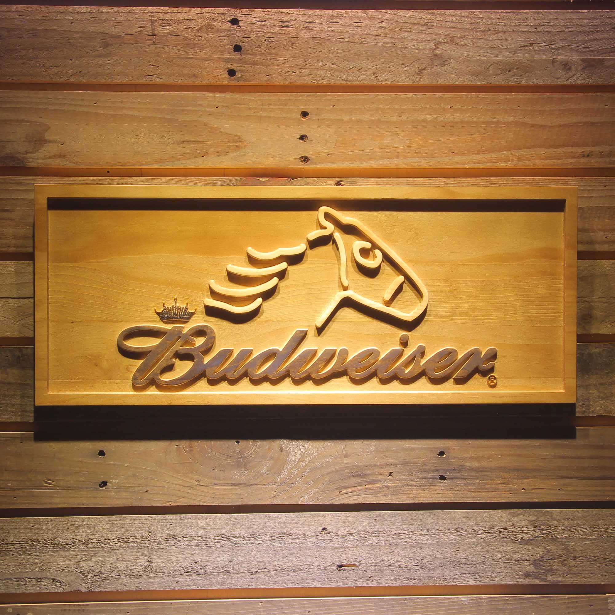 Budweiser Horse Head 3D Wooden Engrave Sign