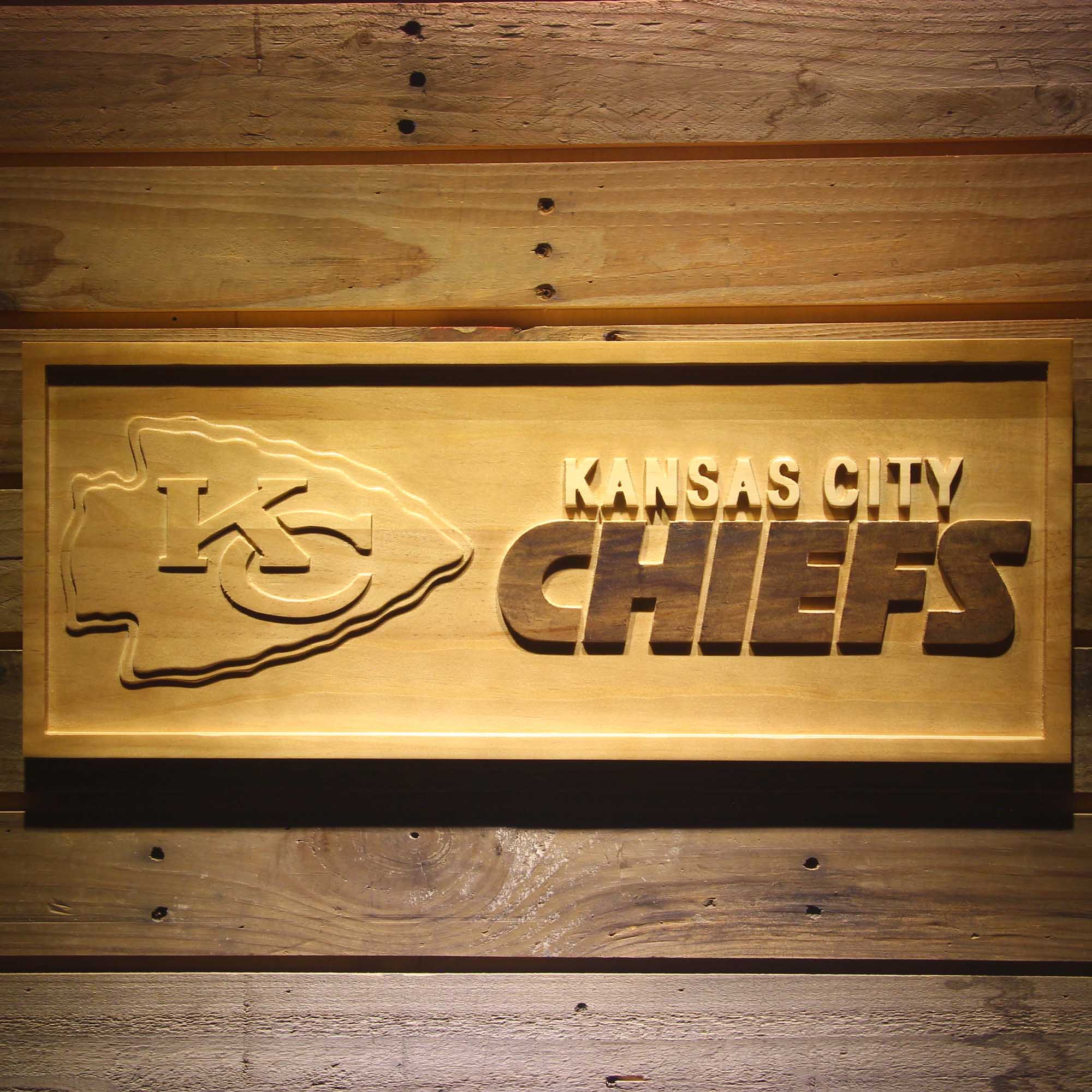 Kansas City Chiefs Football Man Cave Sport 3D Wooden Engrave Sign