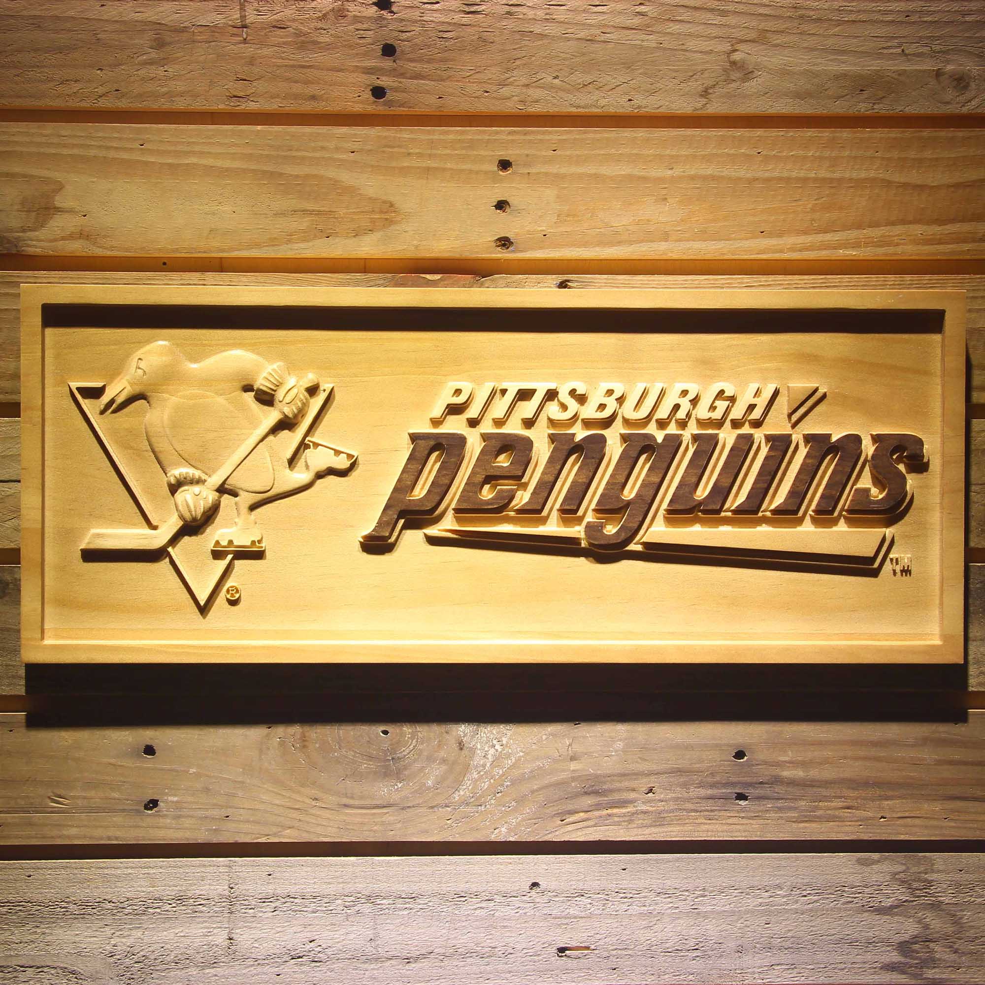 Pittsburgh Penguins Hockey Man Cave Sport 3D Wooden Engrave Sign