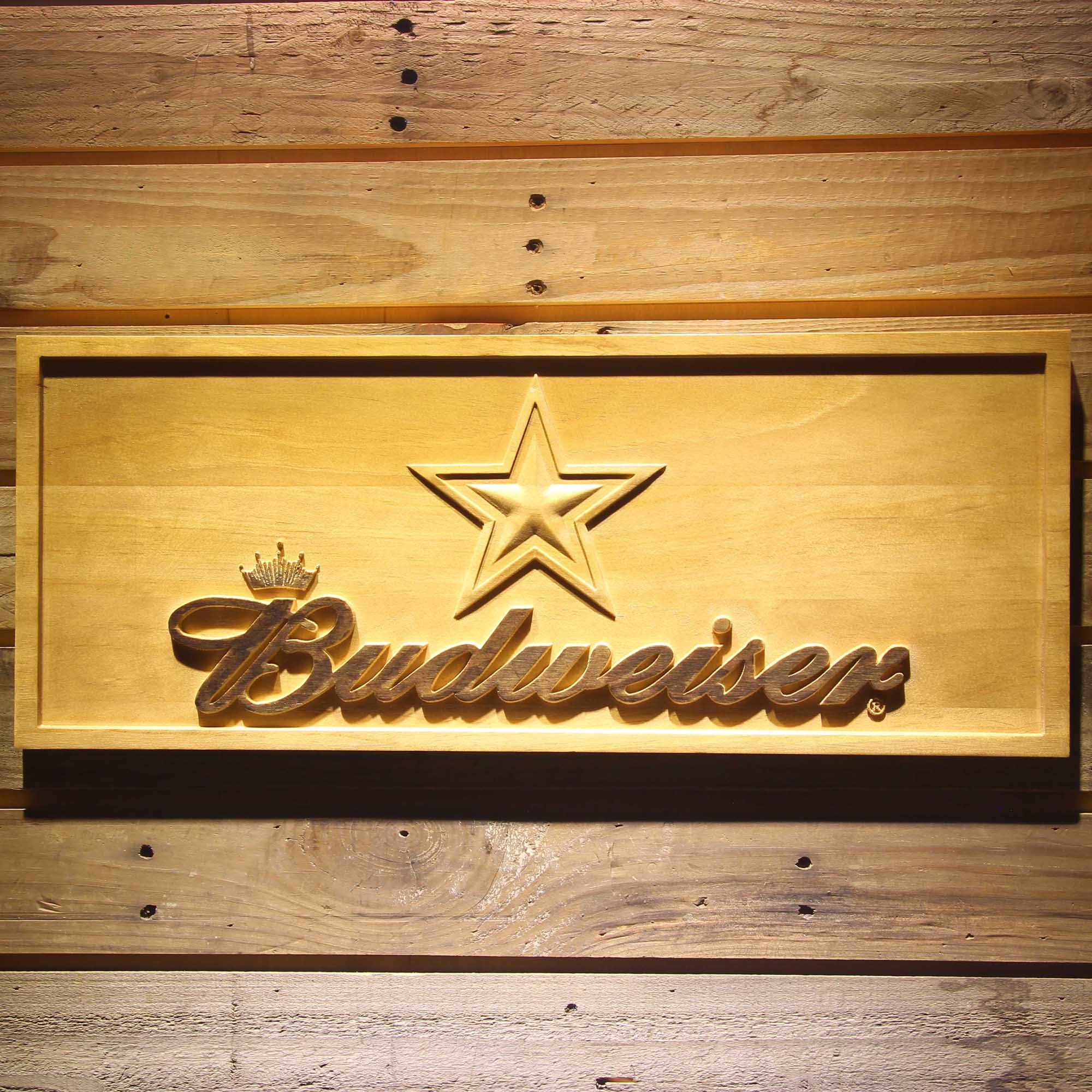 Dallas Cowboys Budweiser 3D Wooden Engrave Sign