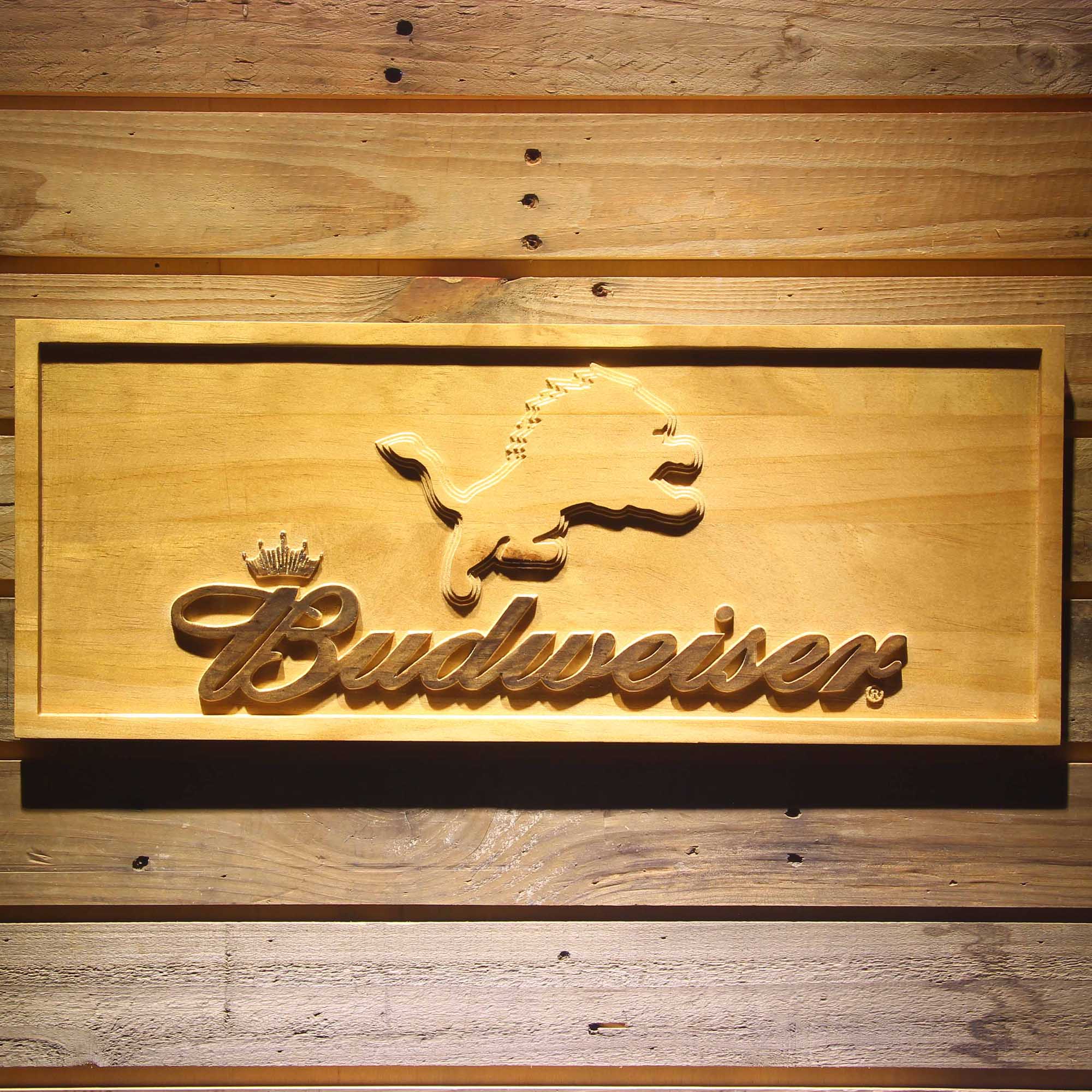 Detroit Lions Budweiser 3D Wooden Engrave Sign